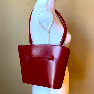 Red leather modern handbag